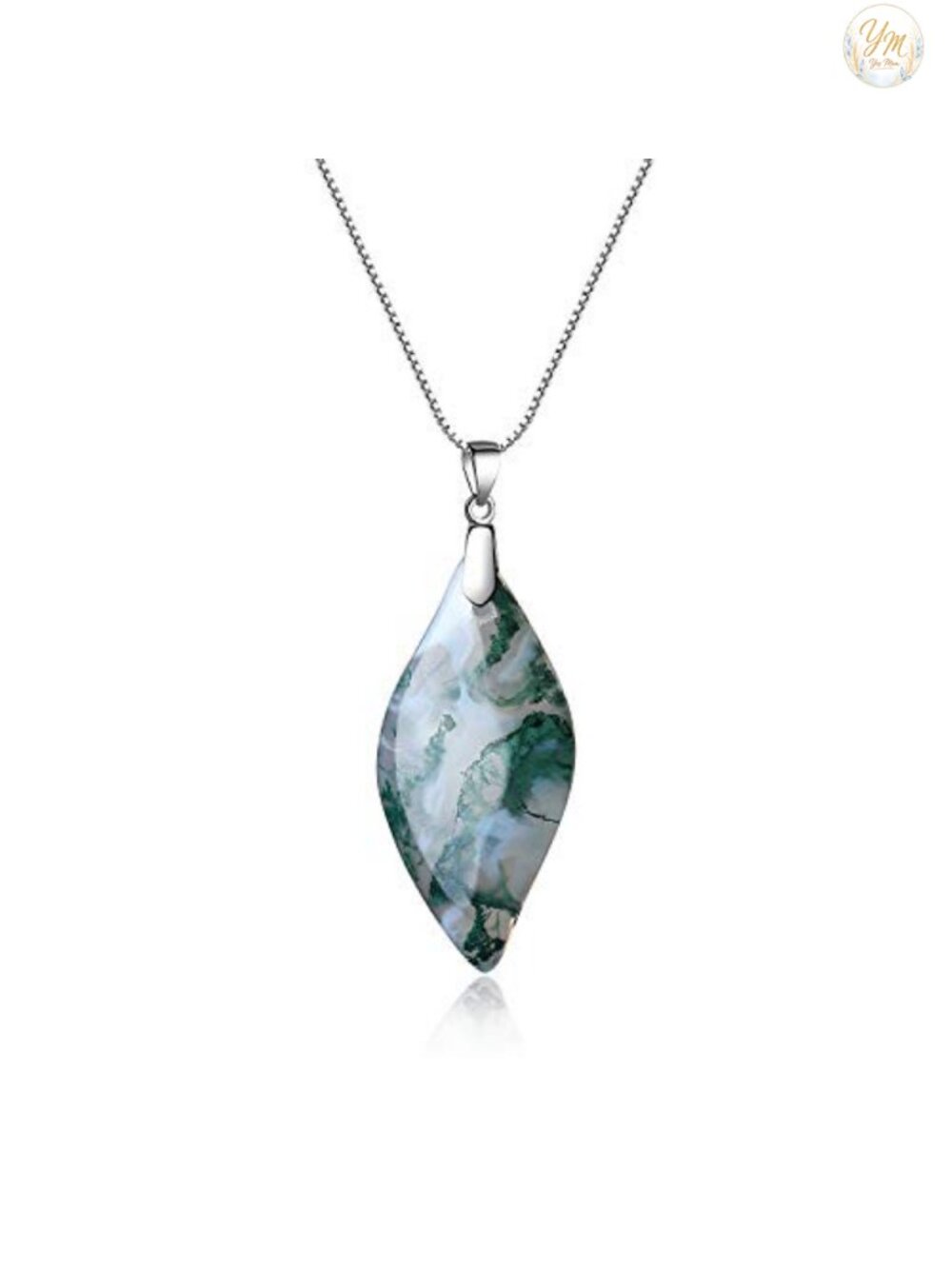 Sterling Silver Moss Agate Leaf Pendant Necklace
